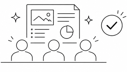 企画書を確認する3人のイラスト