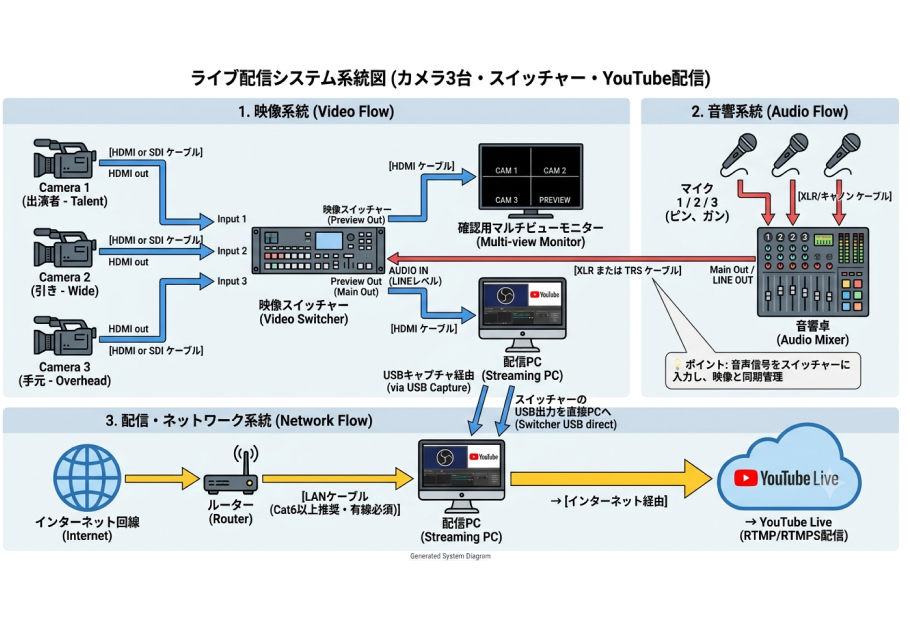 ライブ配信のシステム系統図